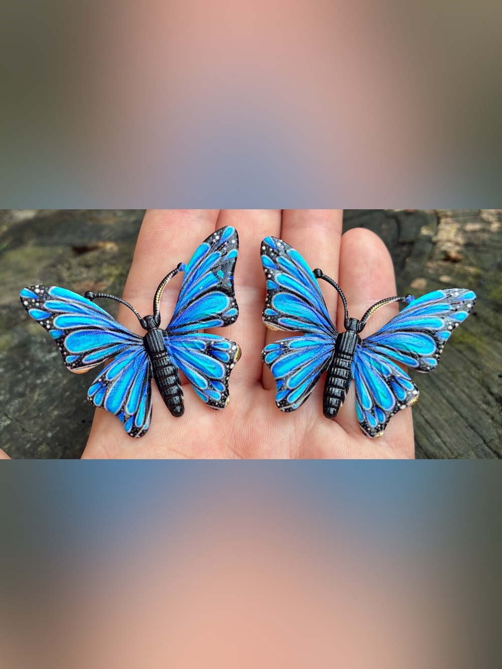 🦋 Brilliant Blue Butterfly Gold-Tone Earrings Vibrant Blue and Black Wings